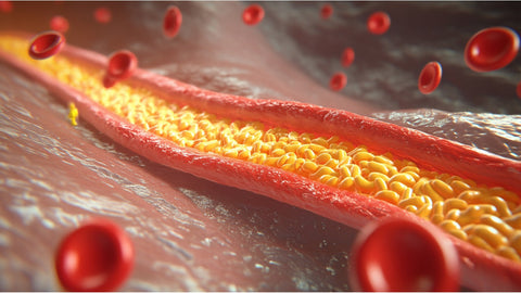 Arteria obstruida con colesterol LDL o colesterol malo, provocando riesgo cardiovascular